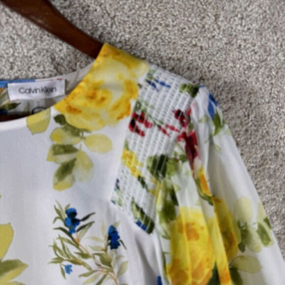 Calvin Klein Blouse NWT Size Medium White Multi Floral Chiffon Long Sleeve Top - Picture 5 of 13